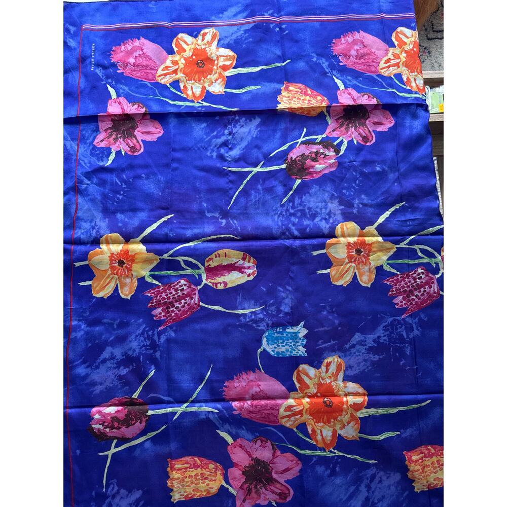 Vintage Ralph Lauren 100% Silk Retro Floral Large Scarf - Picture 3 of 4